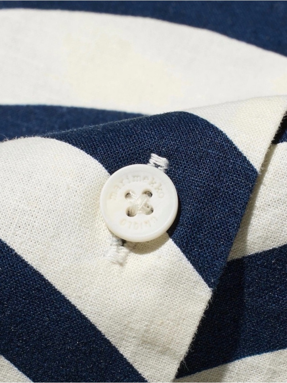 NWT UNIQLO x Marimekko Navy & White linen blend stripe shirt M - Picture 3 of 5